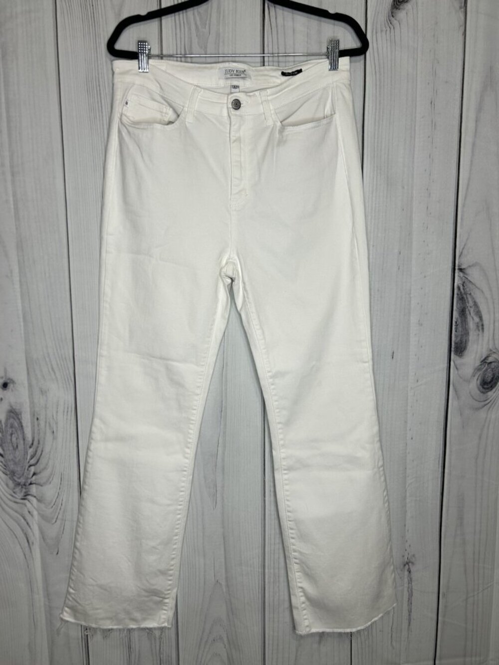 Judy Blue Boot Cut Jeans Womens 13/31 34x29 White High Waist Raw Hem JB82279